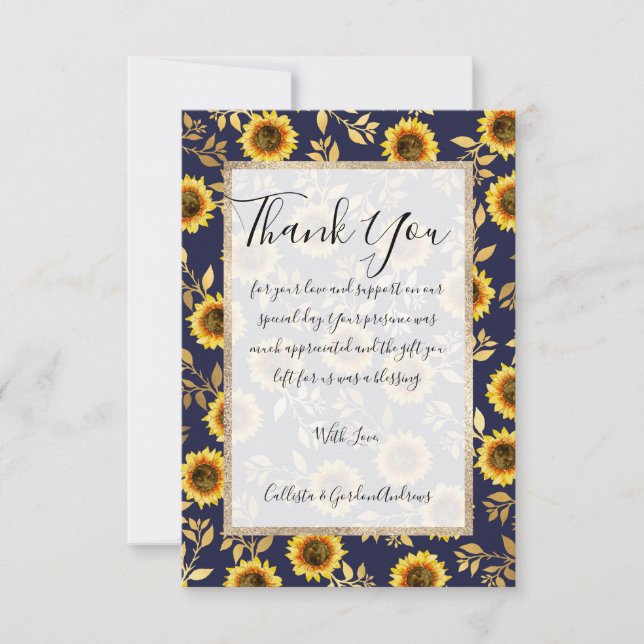 Carte De Remerciements Sunny Yellow Gold Navy Feuille Motif (Devant)