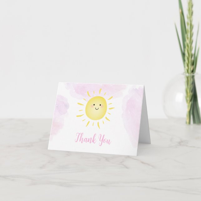 Carte De Remerciements Sunshine Nuages Rose Girl Anniversaire (Devant)