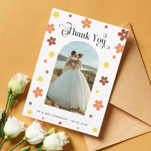 Carte De Remerciements Super Daisy Arch Photo & Retro Script Mariage