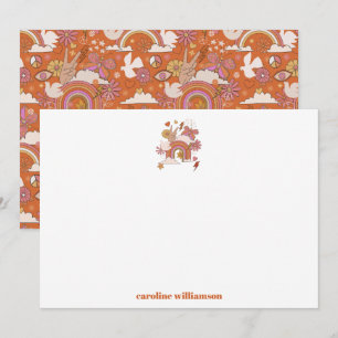 Carte De Remerciements Super les années 70 Hippie Paix Orange Bat mitzvah