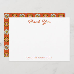 Carte De Remerciements Super Retro 60s Botanique Orange Rose Personnalisé