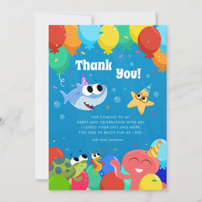 Carte De Remerciements Super simple | Finny Shark Ballons Anniversaire (Devant)