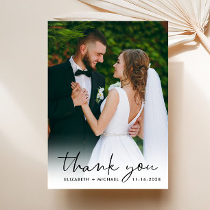 Carte De Remerciements Superposition de photo de mariage Chic Script