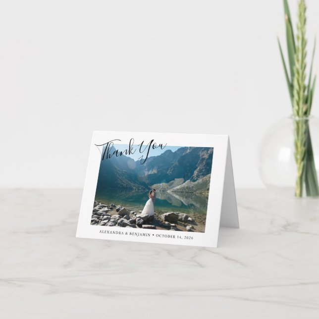 Carte De Remerciements Superposition de photo de script Couple de mariage (Devant)