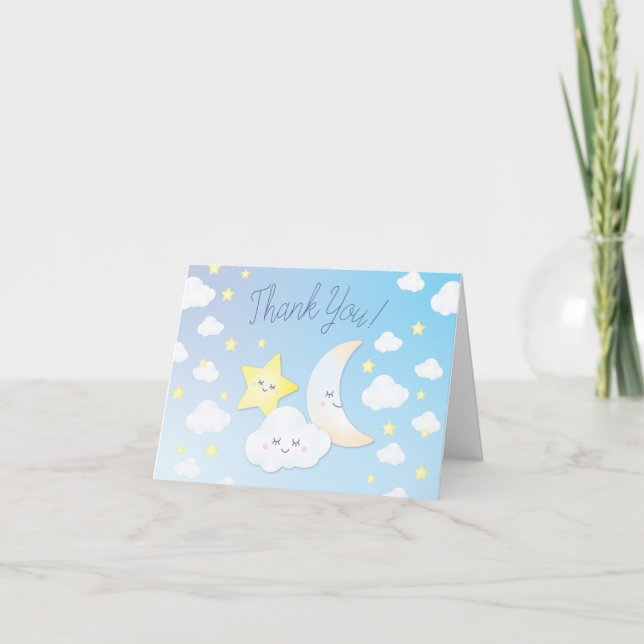 Carte De Remerciements Sur la Lune et le Baby shower des étoiles (Devant)