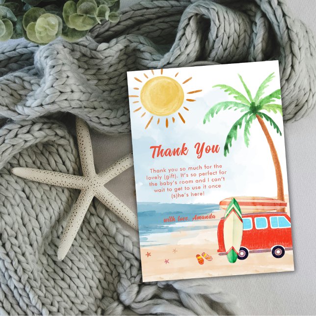 Carte De Remerciements Surf Beach Bébé À Bord Baby shower (Surf Beach Baby On Board Baby Shower Thank You Card)