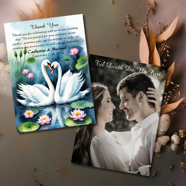 Carte De Remerciements Swan In Lotus Pond Mariage (Créateur téléchargé)