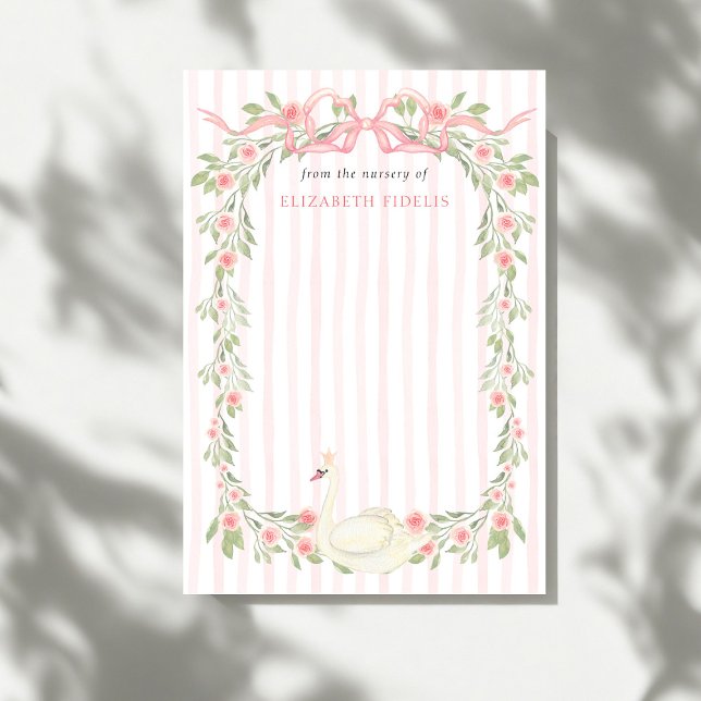 Carte De Remerciements Swan Pink Bow Floral Roses Baby Shower (Créateur téléchargé)