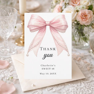 Carte De Remerciements Sweet 16 arc rose perles