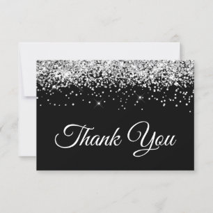 Carte De Remerciements Sweet 16 Pailleté Argent Noir