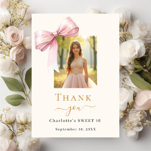 Carte De Remerciements Sweet 16 photo crème arc rose
