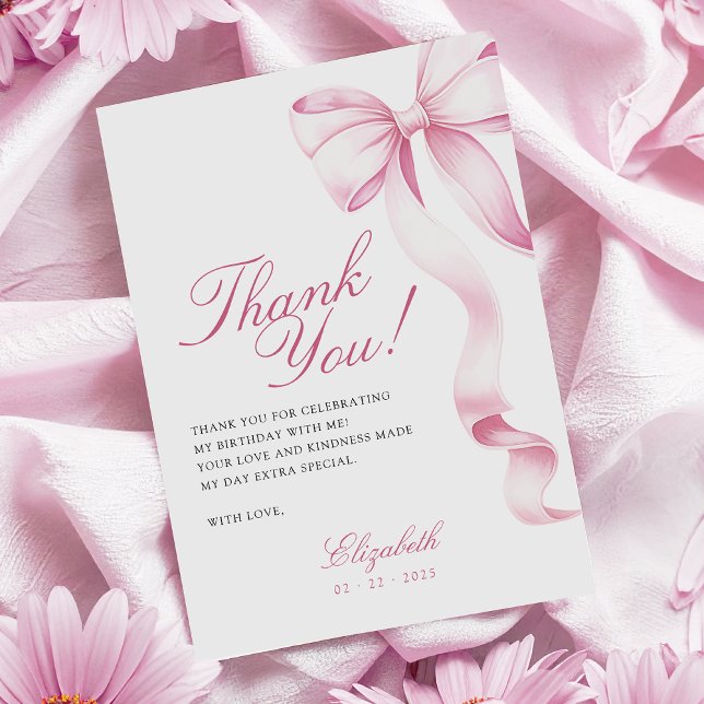 Carte De Remerciements Sweet 16 Pink Bow Thank You Card (Créateur téléchargé)