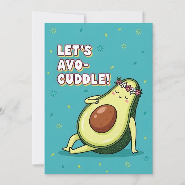 Carte De Remerciements Sweet Avocado Saying Let’s Avo Cuddle Kawaii Food  (Devant)