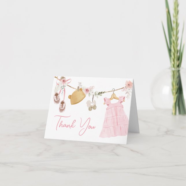 Carte De Remerciements Sweet Baby Girl Boho Baby shower de vêtements (Devant)