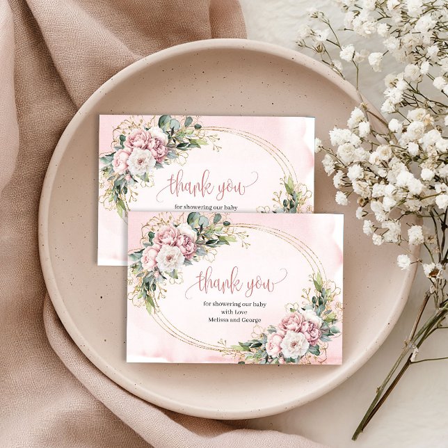 Carte De Remerciements Sweet Blush Pink Floral Eucalyptus Thank You Card (Sweet Blush Pink Floral Eucalyptus Thank You Card)
