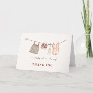 Carte De Remerciements Sweet Boho Clothesline Baby shower fille