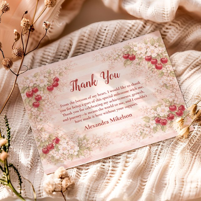 Carte De Remerciements Sweet Cherry Floral First Birthday 1st Birthday (Créateur téléchargé)