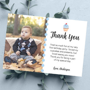 Carte De Remerciements Sweet Cupcake Blue Boy Photo de fête d'anniversair