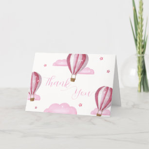 Carte De Remerciements Sweet Elegant Hot Air Balloon Baby shower fille