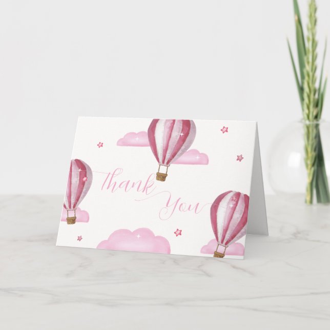 Carte De Remerciements Sweet Elegant Hot Air Balloon Baby shower fille (Devant)