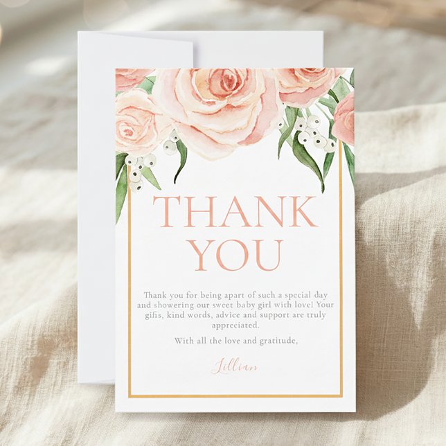 Carte De Remerciements Sweet Girl Pink Floral Baby Shower Thank You Card (Créateur téléchargé)