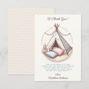 Carte De Remerciements Sweet Girly Teepee Sleepover Party Anniversaire