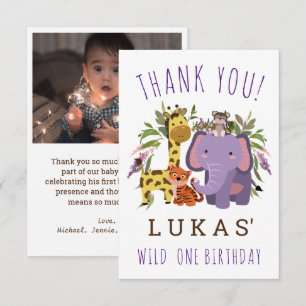 Carte De Remerciements Sweet Jungle Safari animal 1er anniversaire fête