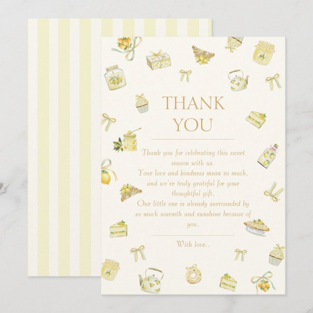 Carte De Remerciements Sweet Little Lemon Watercolor Baby Shower  (Devant / Derrière)