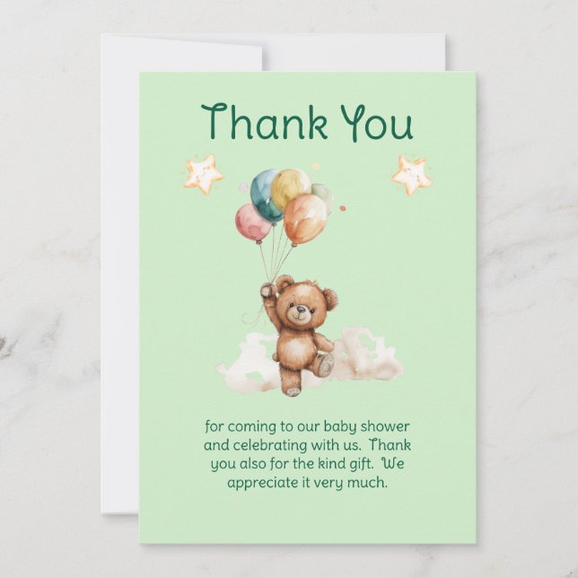 Carte De Remerciements Sweet Little One sur le chemin Baby shower vert (Devant)