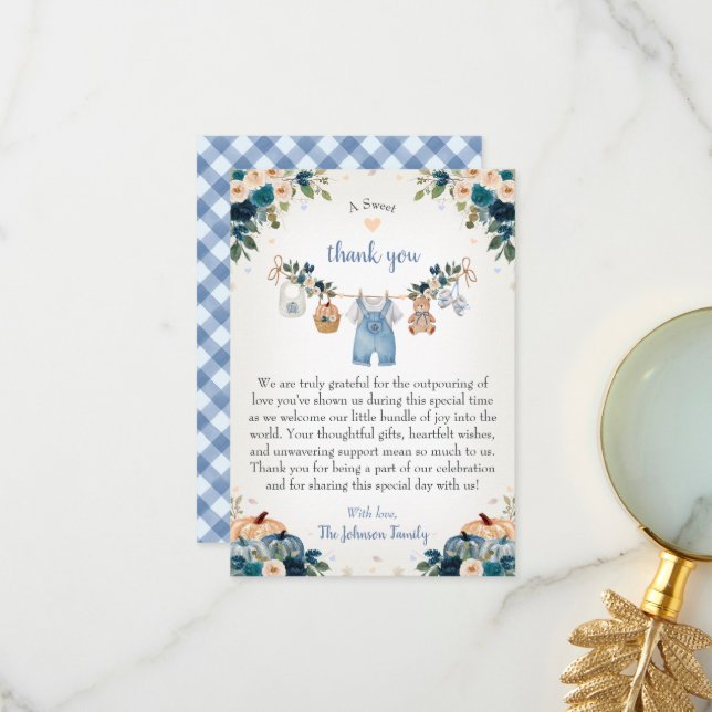 Carte De Remerciements Sweet Little Pumpkin Autumn Baby Shower (Devant/Arrière en situation)