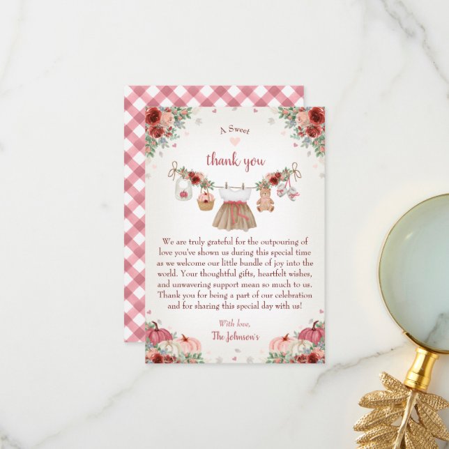 Carte De Remerciements Sweet Little Pumpkin Autumn Baby Shower  (Devant/Arrière en situation)