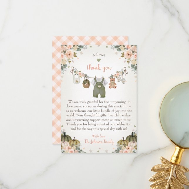 Carte De Remerciements Sweet Little Pumpkin Autumn Baby Shower  (Devant/Arrière en situation)