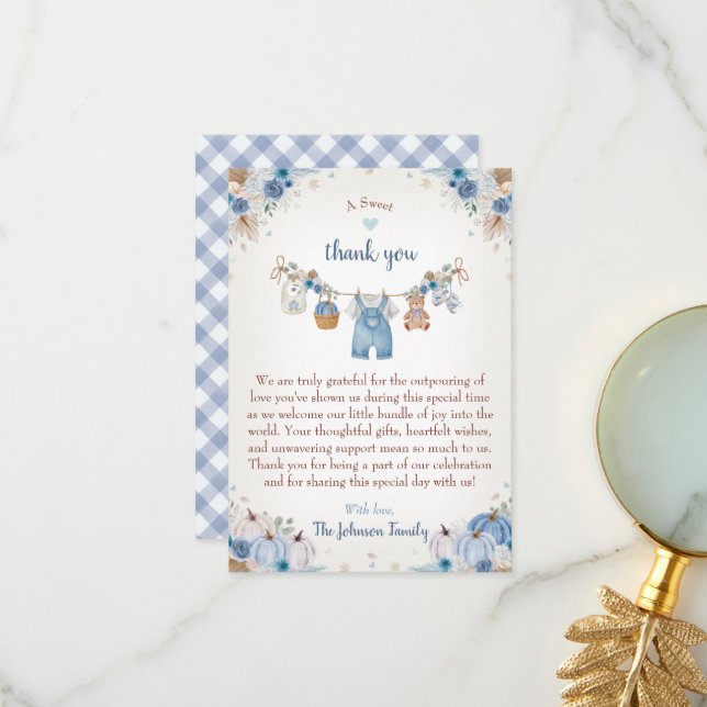 Carte De Remerciements Sweet Little Pumpkin Autumn Baby Shower (Devant/Arrière en situation)