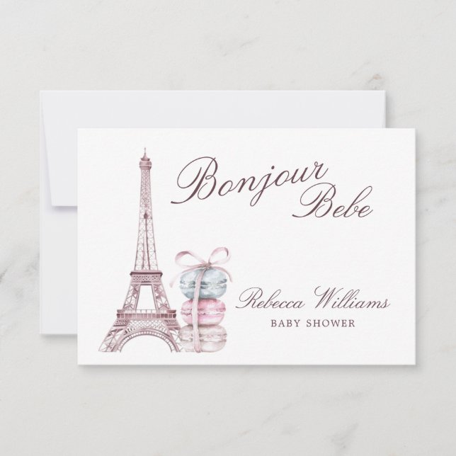 Carte De Remerciements Sweet Macaron Bonjour Bebe Paris Baby shower (Devant)