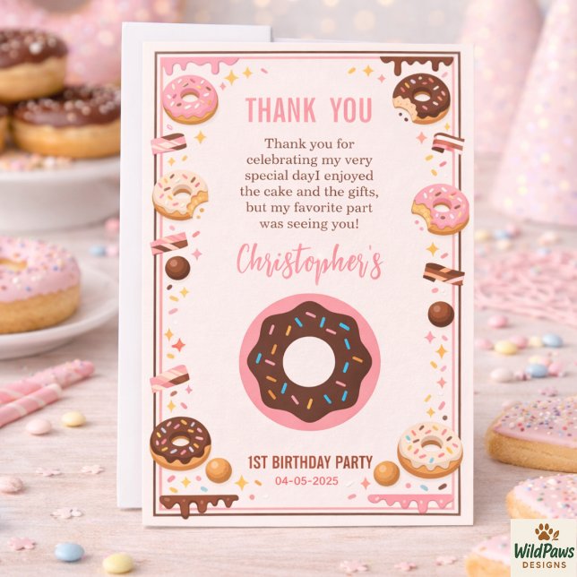 Carte De Remerciements Sweet One Donut 1st Birthday Party | Cute Donut (Sweet One Donut 1st Birthday Party | Cute Donut Thank You Card
)