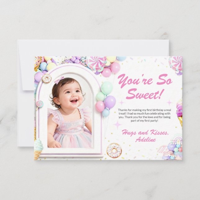 Carte De Remerciements Sweet One First Birthday Thank You Card with photo (Devant)