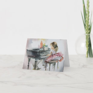 Carte De Remerciements Sweet Pianist Petite fille jouant Piano Card
