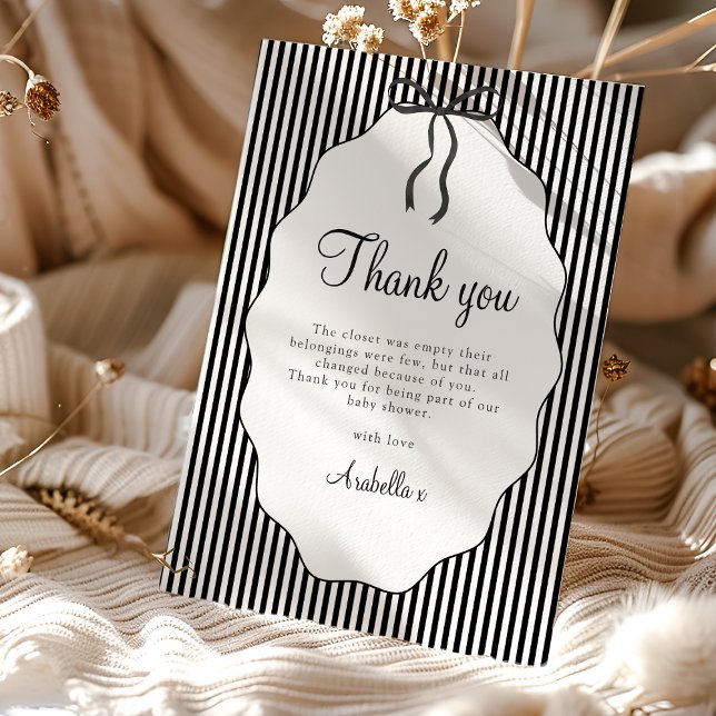 Carte De Remerciements Sweet Pinstriped Black Bow Baby Shower Thank you (Créateur téléchargé)