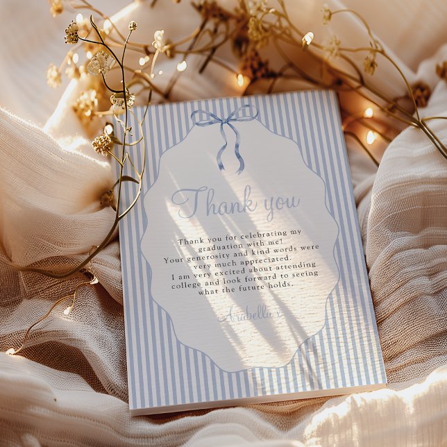 Carte De Remerciements Sweet Pinstriped Blue Bow Graduation (Créateur téléchargé)