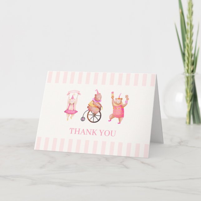 Carte De Remerciements Sweet Rose Circus Carnival Teddy Bear Baby shower (Devant)