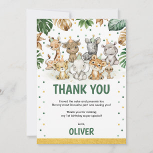 Carte De Remerciements Sweet Safari Animaux Jungle Vert Anniversaire Garç
