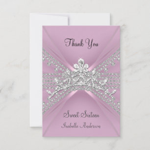Carte de remerciements Sweet sixteen 16 Tiara rose