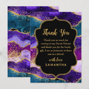 Carte De Remerciements Sweet sixteen d'Agate de Peacock violet et bleu