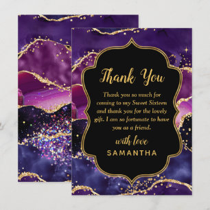 Carte De Remerciements Sweet sixteen d'agate des séquences violet foncé e