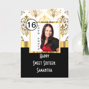 Carte De Remerciements Sweet sixteen d'instagram noir, blanc et or