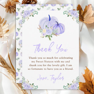 Carte De Remerciements Sweet Sixteen Fleurs de Citrouilles Violettes