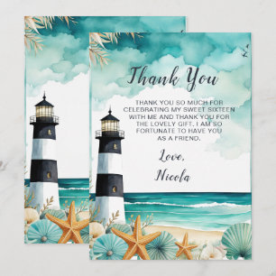 Carte De Remerciements Sweet sixteen phare Nautique Anniversaire