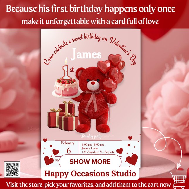 Carte De Remerciements Sweet Valentine’s Birthday Invite – 1st Birthday (Créateur téléchargé)