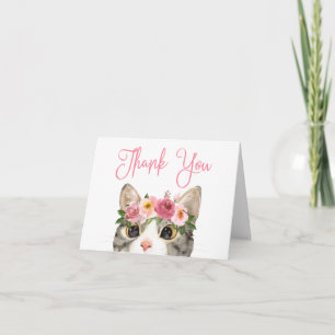 Carte De Remerciements Sweet Watercolor Kitty Girl Baby shower