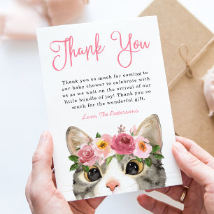 Carte De Remerciements Sweet Watercolor Kitty Girl Baby shower